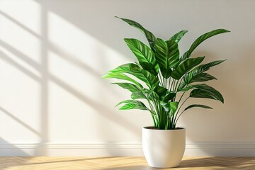 Aufkleber - Lush green houseplant in a contemporary setting with sunlight streaming through the windows