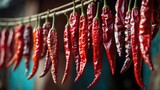 Image of fiery traditional chili peppers and dried chilies in an open-air market, used for making mala