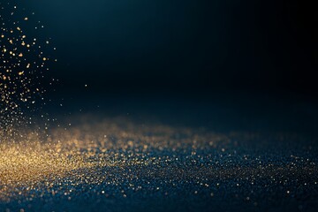 Fototapete - Deep blue backdrop features sparkling golden particles scattered elegantly, providing a perfect area for text in greeting cards or banners