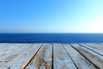 Aufkleber - Calm ocean view from a wooden deck on a sunny day by the seaside