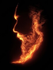 Fototapete - Beard of Glowing Flames Against a Deep Black Backdrop Revealing a Fantasy Fire Concept
