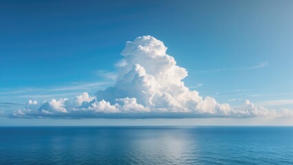 Wall Mural - vast ocean horizon with a large white cloud in a clear blue sky over scenic summer seascape