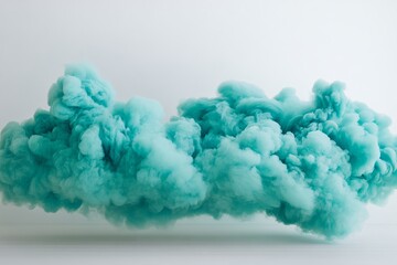 Aufkleber - A vibrant turquoise smoke plume swirls gracefully in mid-air, set against a stark white backdrop, creating a unique and eye-catching visual composition for artistic use