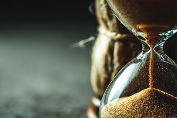 Poster - Hourglass measuring time with sand flowing in close-up perspective