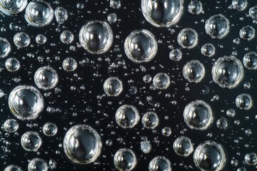 Leinwandbilder - Bubbles floating in water with a dark background create a mesmerizing visual effect