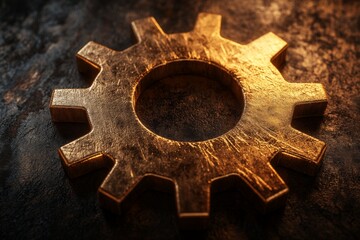 Poster - Golden gear resting on a textured surface highlighting craftsmanship and design details