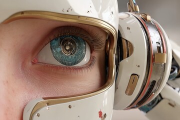 Aufkleber - Futuristic robot eye design showcases advanced technology and intricate details in a close-up view