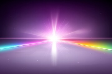 Fototapete - Colorful light emanates from center with rainbow hues spreading across a dark background