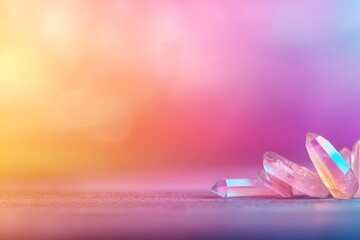 Fototapete - Clear quartz crystals arranged artistically on a soft velvet surface create a calming visual, refracting rainbow light against a tranquil backdrop