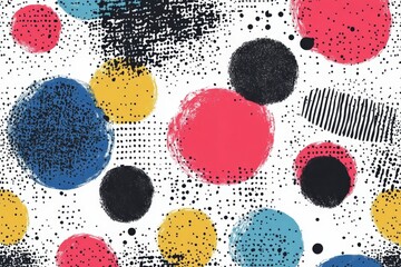 Fototapete - Colorful abstract pattern featuring bold circles and dots in various colors on a white background for vibrant design projects