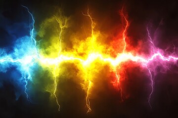 Aufkleber - Bright electric storm with vibrant colors illuminating the darkness in an abstract display of energy and power