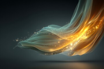 Poster - Flowing fabric with golden sparkles creates a captivating visual effect in a dark background