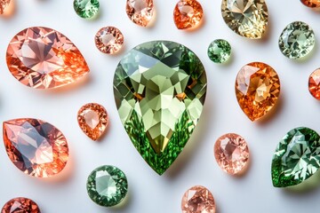 Aufkleber - Collection of colorful gemstones arranged artistically on a white surface showcasing their intricate cuts and vibrant hues