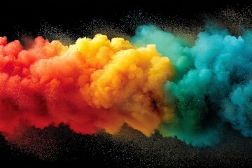 Fototapete - Colorful smoke swirl creates vibrant cloud patterns against a black background during a creative art project