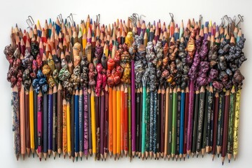 Aufkleber - Colorful collection of art pencils with intricate carved details displayed on a white background