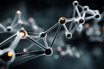 Fototapete - Futuristic molecular structure showcasing interconnected nodes and glowing elements in a dark environment