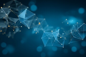 Fototapete - Abstract geometric network design with blue tones and glowing nodes representing data connectivity