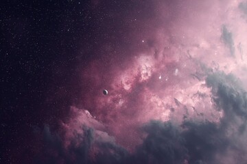 Aufkleber - Vivid cosmic landscape showcasing a celestial body amidst vibrant nebula clouds in the night sky