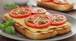 © YULIA - Elegant Open Faced Sandwich With Cheese Tomato And Basil Arrangement