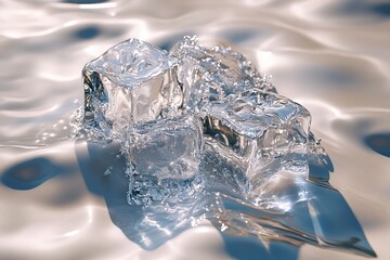 Poster - Clear ice cubes resting on a smooth surface create a tranquil atmosphere in natural light
