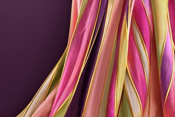 Fototapete - Colorful fabric with flowing stripes displayed against a dark purple background, highlighting textile design and texture details