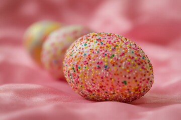 Poster - Colorful decorated eggs arranged on soft fabric for a festive celebration