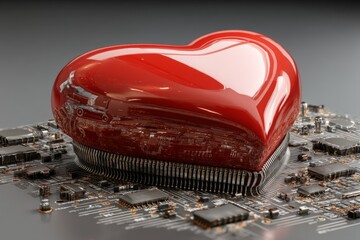 Aufkleber - Heart-shaped object on computer circuit board symbolizes love for technology and innovation in digital age