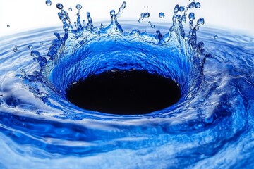 Aufkleber - Splashes of blue water creating a whirlpool effect against a white background during bright daylight