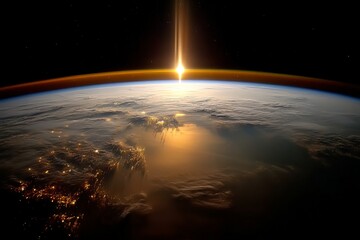 Poster - Stunning view of sunrise above Earth from the International Space Station capturing vibrant colors and atmospheric textures