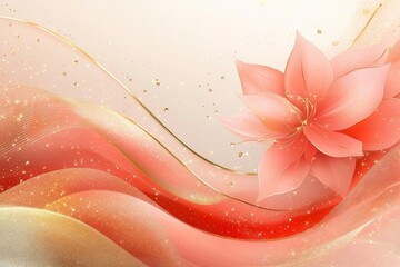 Leinwandbilder - Delicate pink flower with flowing waves and golden accents creating an elegant background design