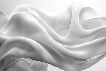 Fototapete - Soft white fabric flowing gracefully in gentle waves against a light backdrop