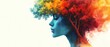 © Itsaree  - Watercolor abstract art of a woman s face, with a vibrant tree growing from her head, symbolizing the nurturing of creativity, growth, and mental wellness