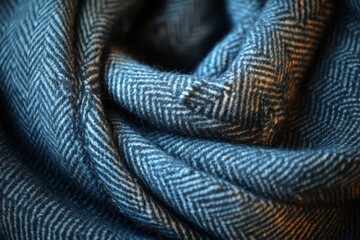 Leinwandbilder - Soft blue herringbone pattern fabric draped elegantly in natural light, showcasing texture and warmth, ideal for winter apparel