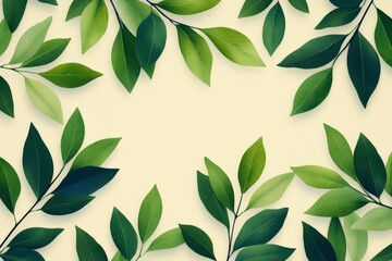 Aufkleber - Green leaves arranged in a decorative pattern on a light background for design purposes