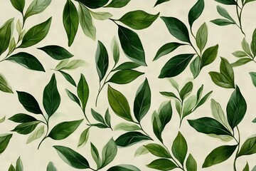 Aufkleber - Green leaf pattern on a light background showcasing diverse foliage, ideal for fabric or wallpaper design purposes