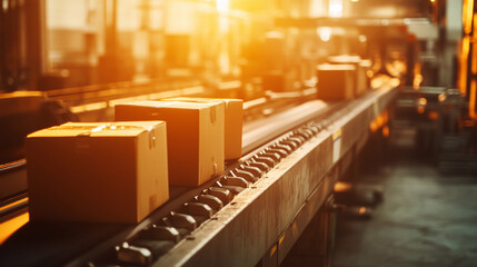 Fototapete - Industrial mill production line with glowing sunlight Generative AI