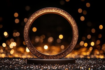 Aufkleber - Circular decorative piece emits warm golden glow against sparkling backdrop in artistic setting