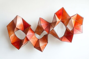 Fototapete - Colorful geometric sculpture displayed on a white wall, showcasing modern design and artistic creativity
