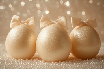 Poster - Elegantly decorated golden eggs on a sparkling background for festive occasions and celebrations