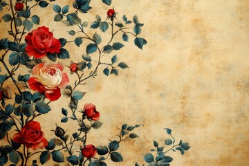 Poster - Colorful roses against a textured background create a vibrant floral decoration in a serene setting