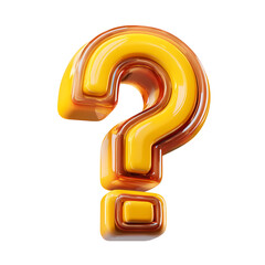 Wall Mural - glossy yellow question mark 3d render transparent background