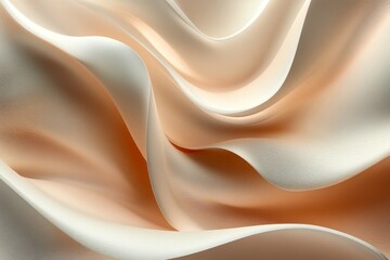 Poster - Flowing fabric creates a soft, elegant texture in warm hues of cream and peach, showcasing wave-like patterns and gentle movement