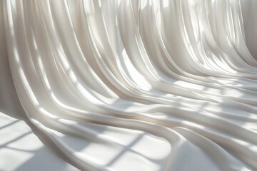 Aufkleber - Soft white fabric cascading gracefully in warm sunlight, creating a serene and tranquil atmosphere in a bright space