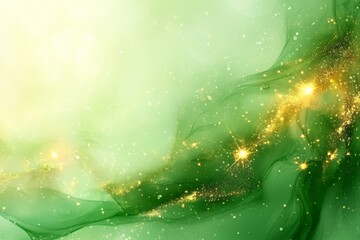 Poster - Swirling green and gold abstract design with shimmering stars and a dreamy atmosphere