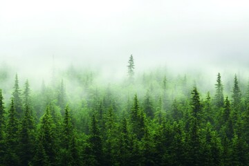 Poster - A dense layer of morning fog blankets the lush trees, crafting a peaceful and dreamy ambiance in the forest, inviting calmness in nature