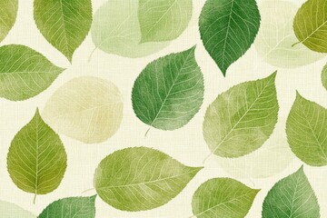 Poster - Decorative pattern of various leaf shapes in shades of green on a light background showcasing natural beauty
