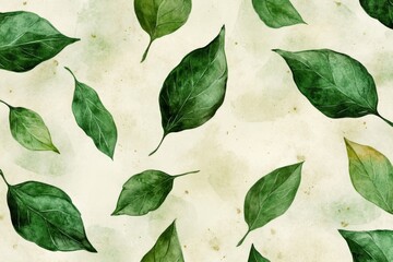 Aufkleber - Lush green leaves scattered on a soft, textured background creating a fresh and organic feel