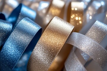 Aufkleber - Colorful glitter ribbons in various shades arranged together for crafting and decoration projects