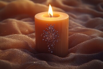 Aufkleber - Elegant candlelight flickers softly on warm fabric, creating a calming atmosphere