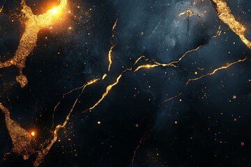 Aufkleber - Golden and dark abstract background with intricate marble-like textures and striking contrasts